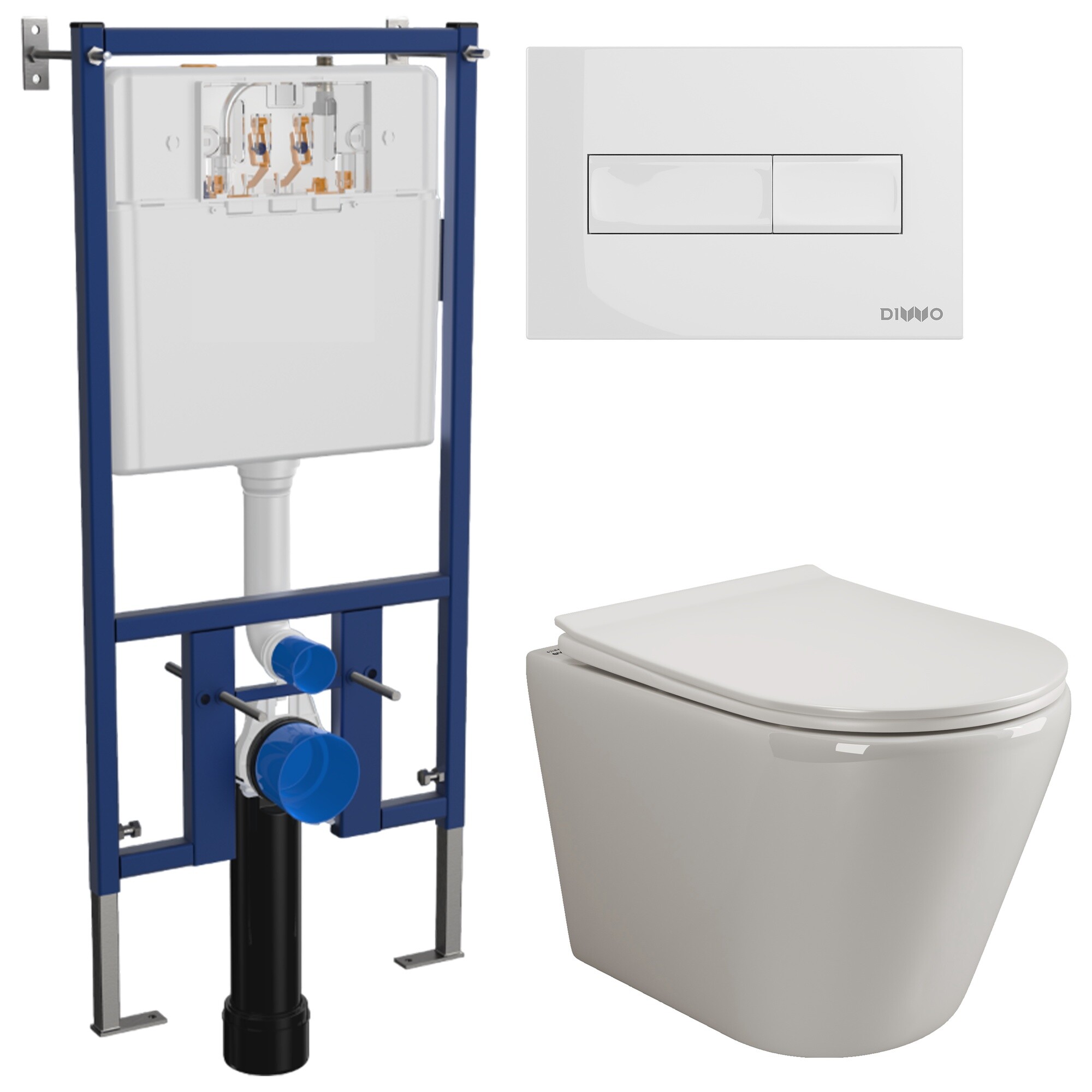 Унитаз подвесной Ceramicanova Highlight Rimless CN1804 с инсталляцией Diwo 4501, с кнопкой 7320
