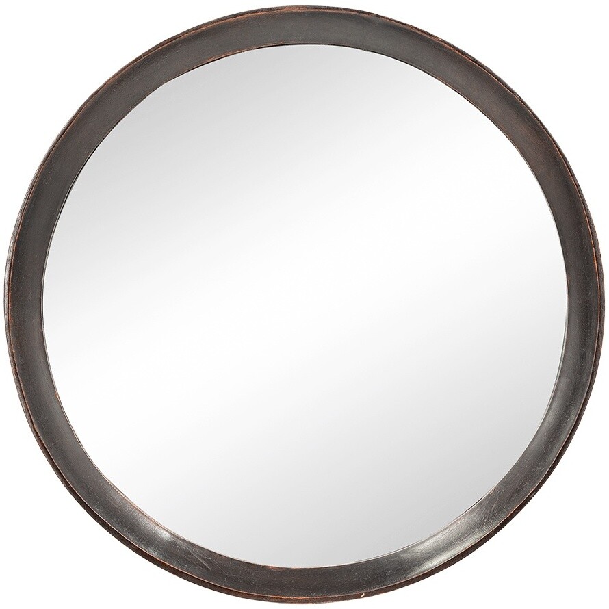 Зеркало настенное круглое в деревянной раме коричневое