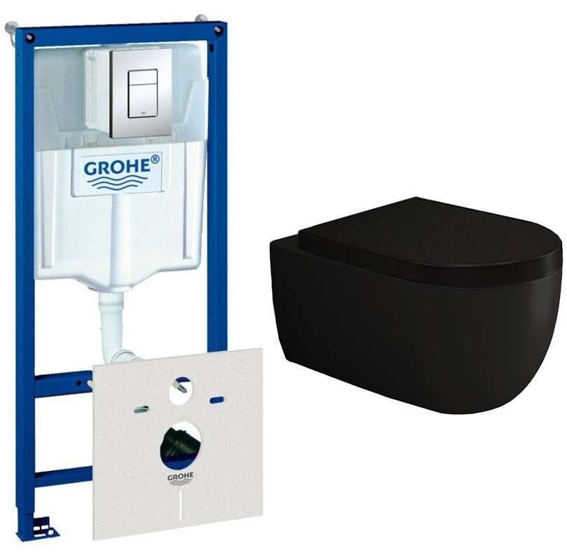 Унитаз подвесной черный Bocchi V-Tondo 1416-004-0129 с инсталляцией Grohe Rapid SL 38775001