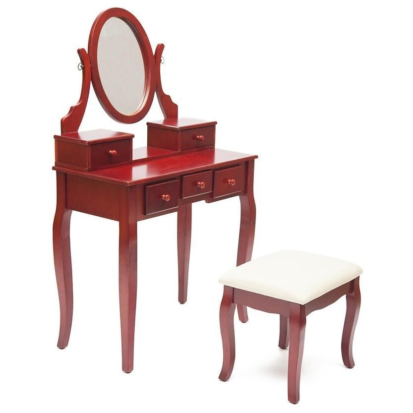 Столик туалетный с пуфом, зеркалом и ящиками вишня, бежевый NY-V3023