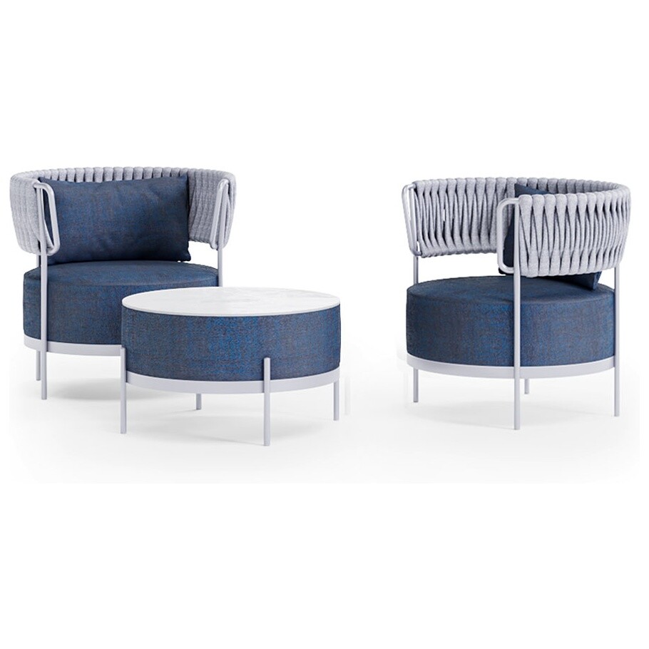 Обеденная группа алюминиевая стол и кресла круглые серо-синие &quot;Лимассол&quot;