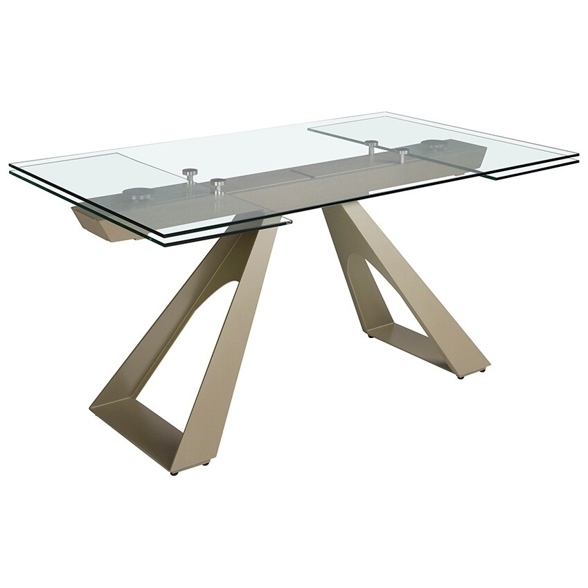Обеденный стол раздвижной стеклянный прозрачный, золотой 1125-MC22052DT