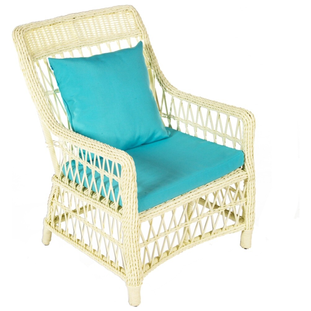 Кресло плетеное с подушкой белое, голубое Legend