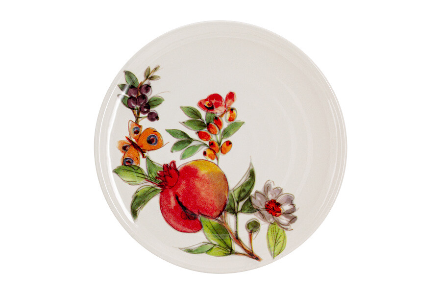 Тарелка керамическая для закусок 23 см белая с цветами и фруктами Tutti Frutti