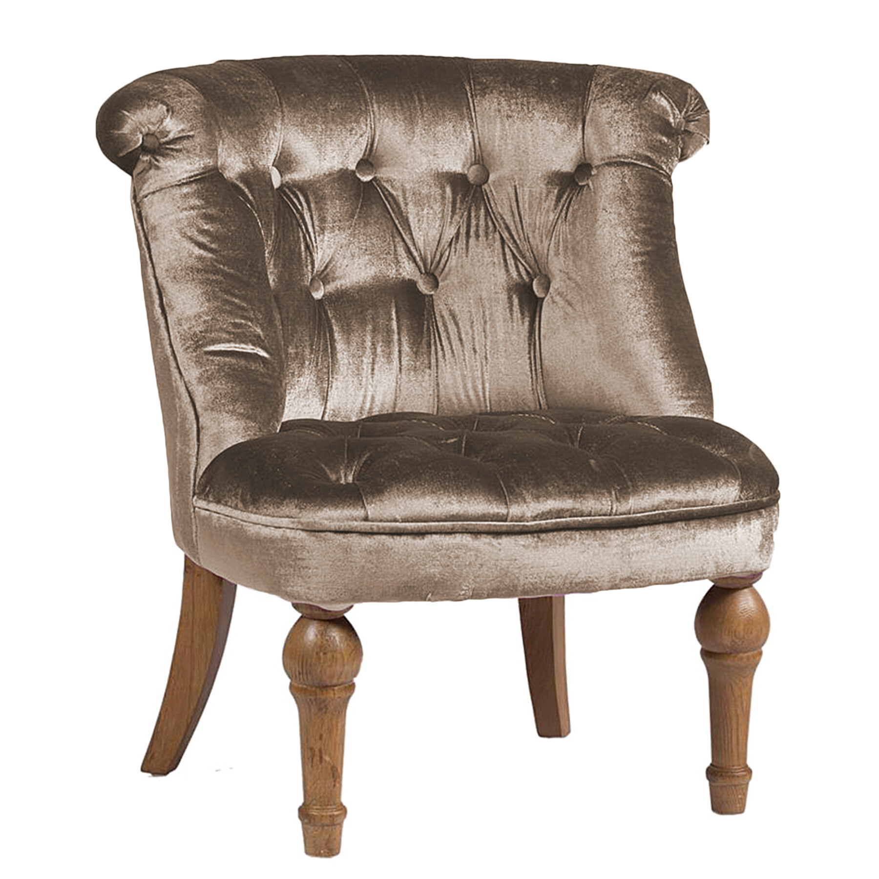 Кресло мягкое с фигурными ножками серо-коричневое Sophie Tufted Slipper Chair
