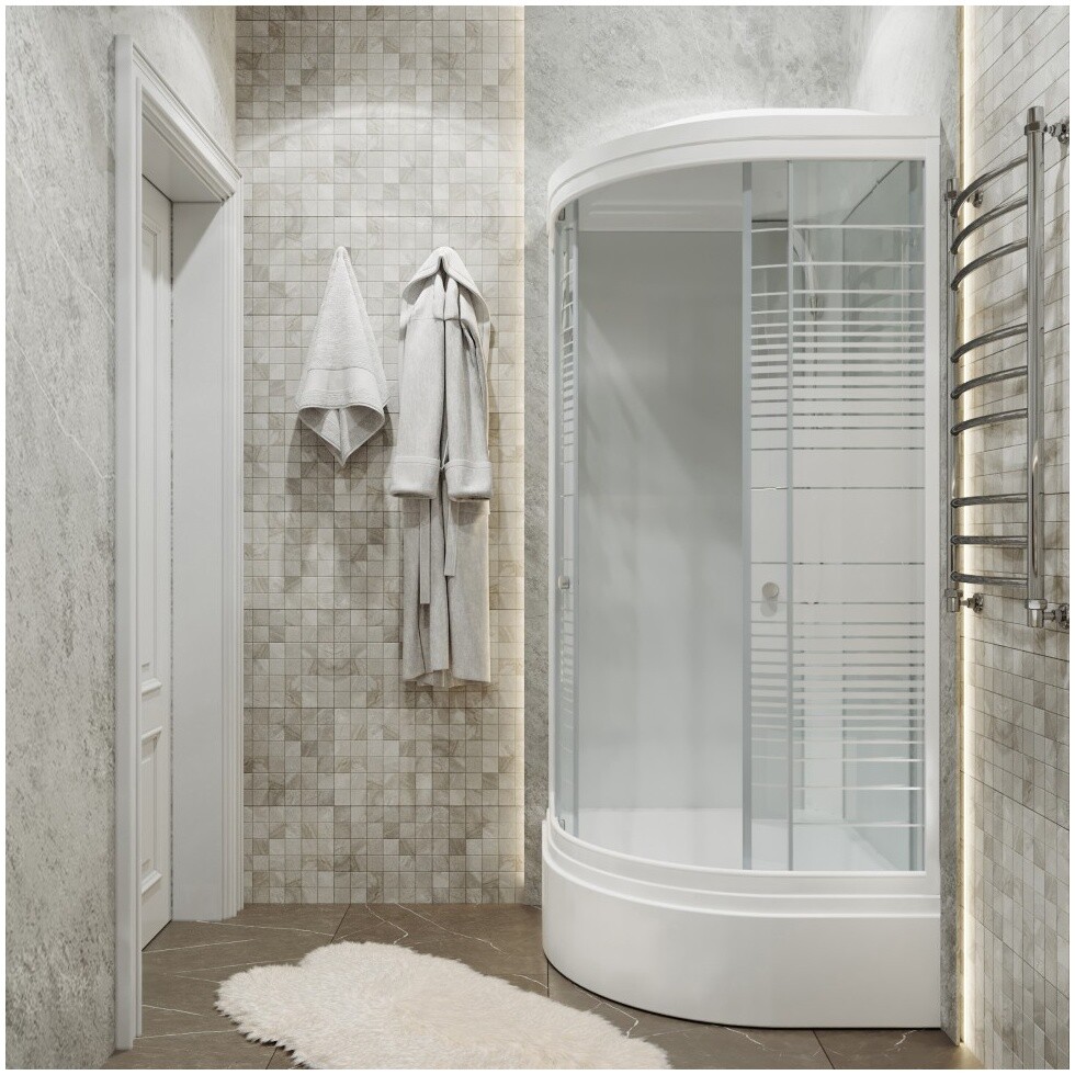 Душевая кабина четверть круга со средним поддоном 100х100 см белая Triton "Полосы В" Щ0000061824 - изображение 5