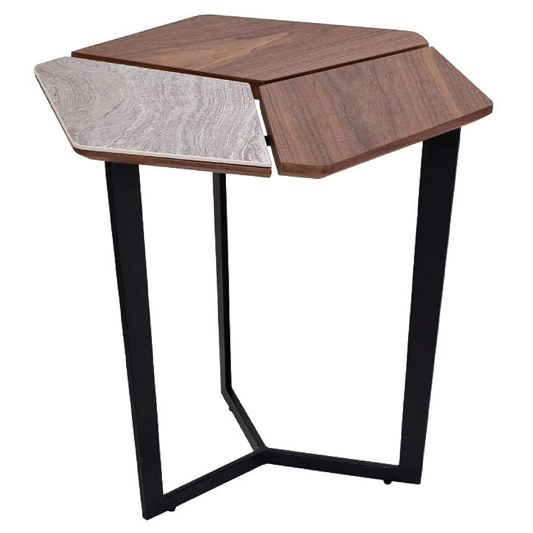 Приставной столик деревянный шестиугольный с металлическими ножками
