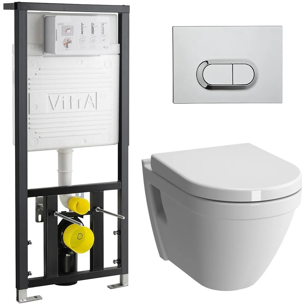 Унитаз подвесной с инсталляцией и кнопкой смыва хром Vitra S50 Rim-Ex 9003B003-7201