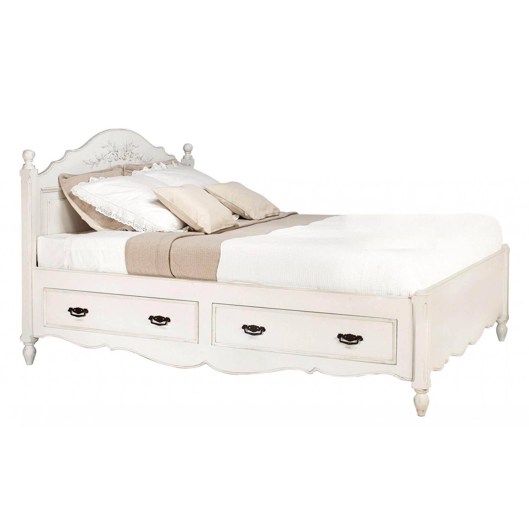 Кровать двуспальная деревянная с 4 ящиками без изножья 180х200 см молочно-белая &quot;Марсель&quot;