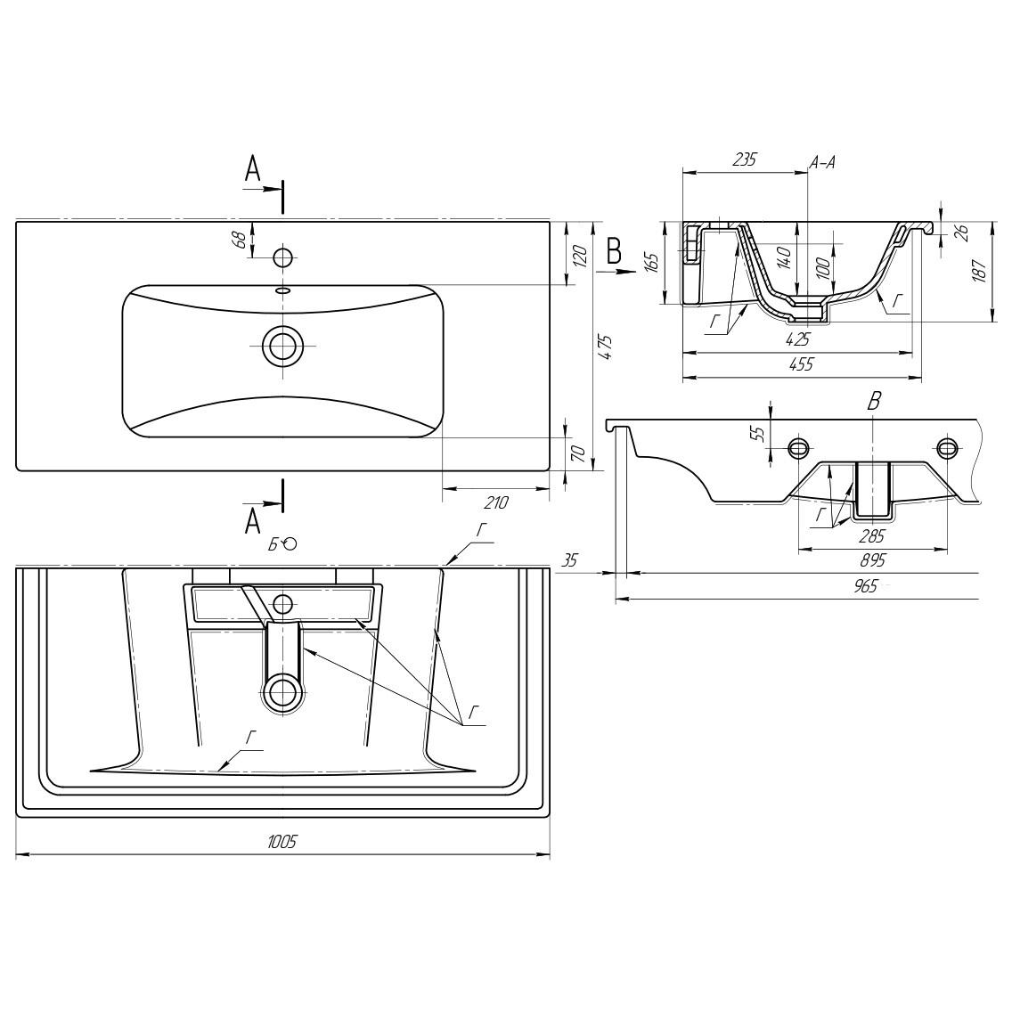 Раковина мебельная прямоугольная 100 см белая Dreja "Эйфория" 641235 - изображение 6