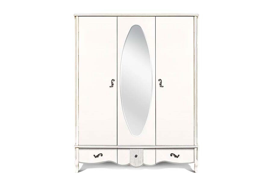 Шкаф трехдверный с зеркалом альба с серебряной патиной Katrin
