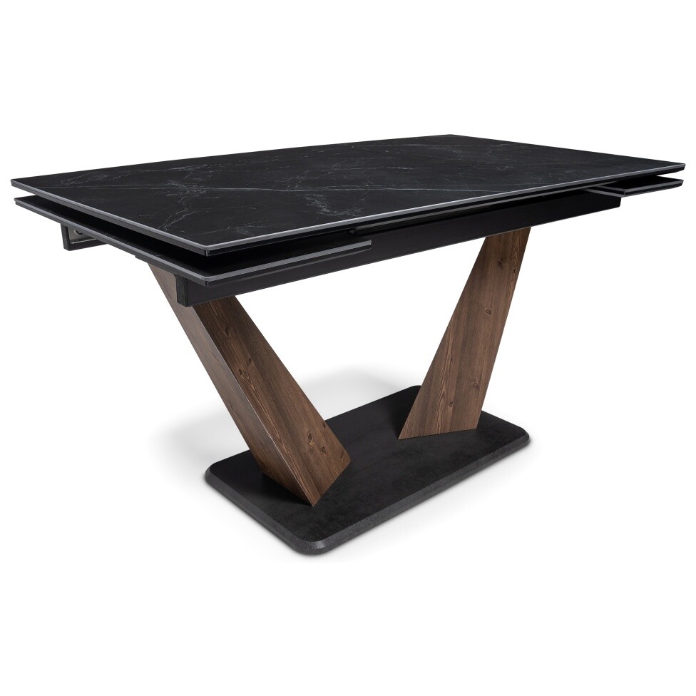 Обеденный стол раздвижной прямоугольный с керамической столешницей черный мрамор, орех &quot;Кели&quot;