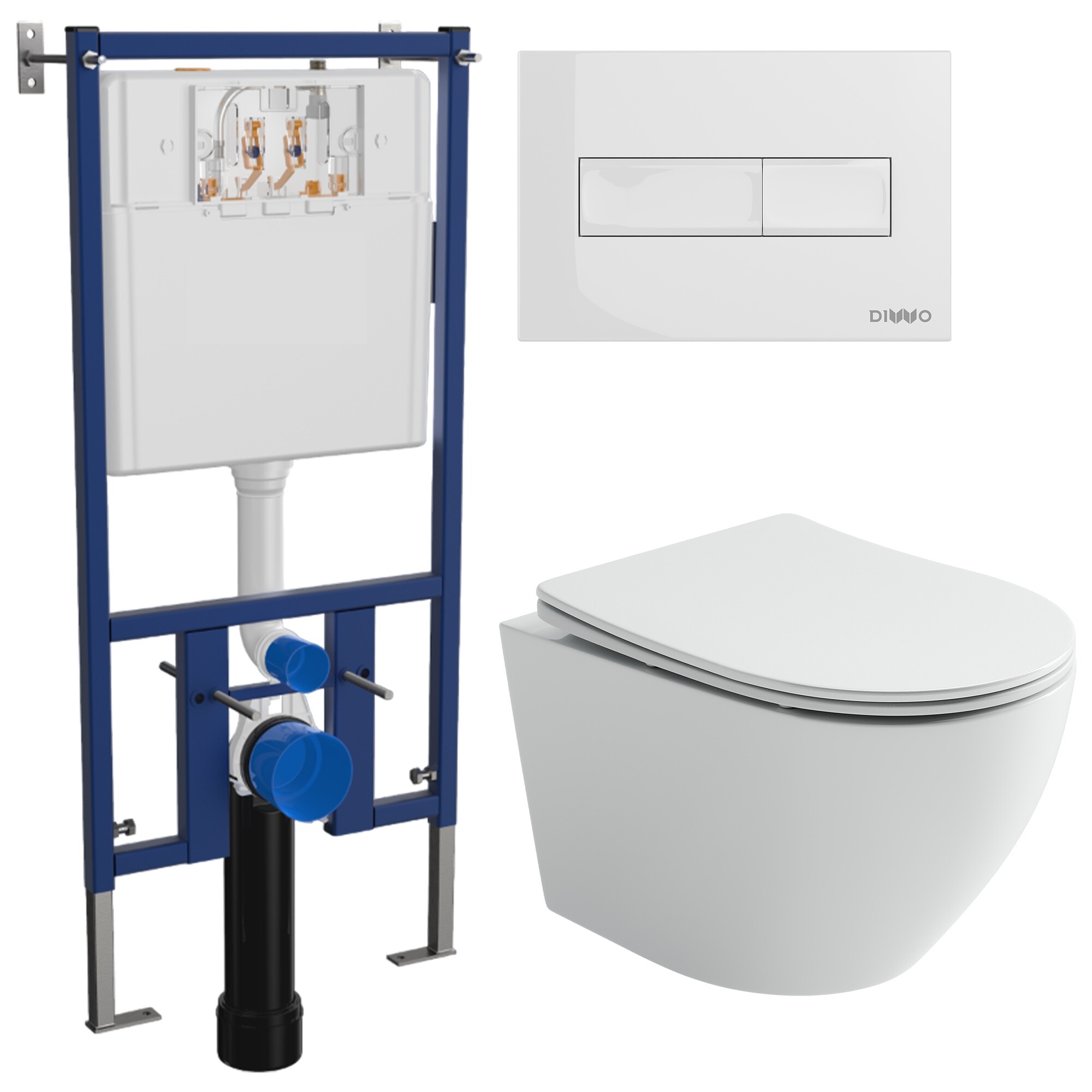 Унитаз подвесной Ceramicanova Uno Rimless CN11001 с инсталляцией Diwo 4501, с кнопкой белой 7320
