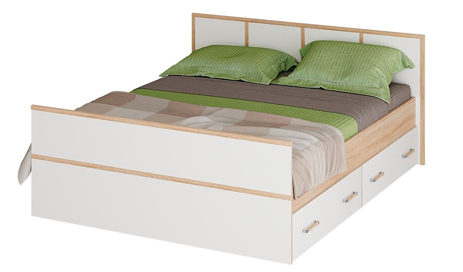 Кровать двуспальная 160х200 см с реечным настилом дуб сонома, белый &quot;Сакура&quot; LIGHT