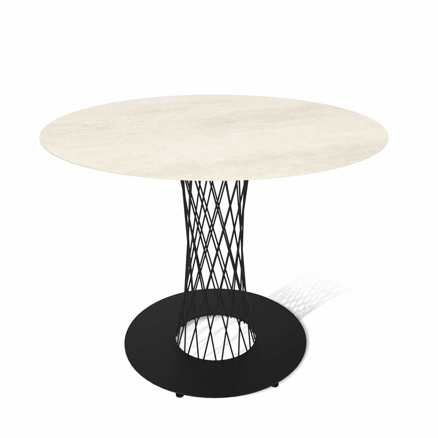 Обеденный стол круглый с керамической столешницей черный муар, песчаное облако SHT-TU3-1/TT21-6 90