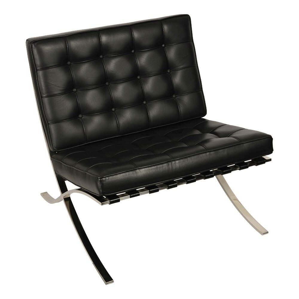 Кресло кожаное с металлическими ножками черное Barcelona Style Chair