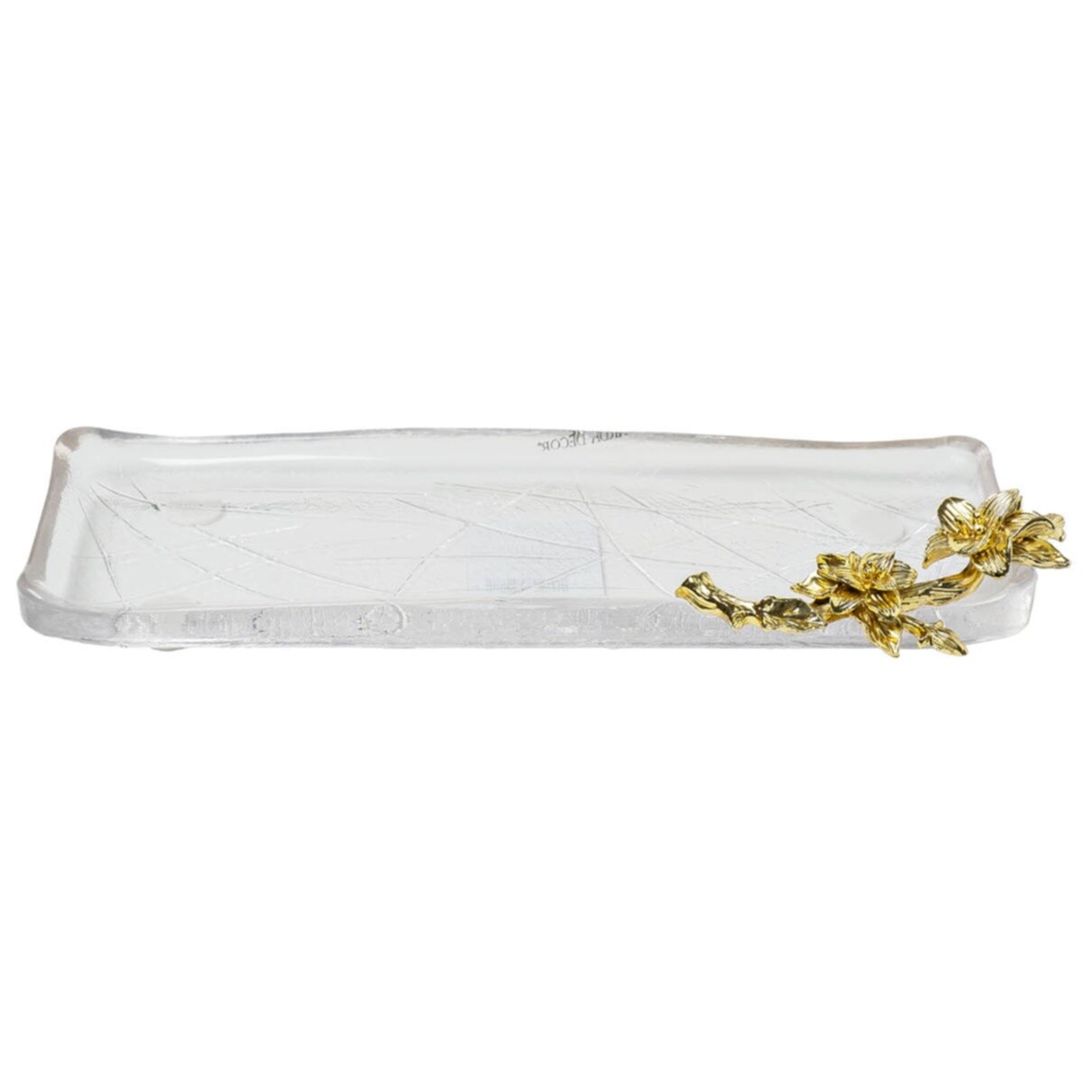 Поднос стеклянный с цветком 35х14 см прозрачный, золото