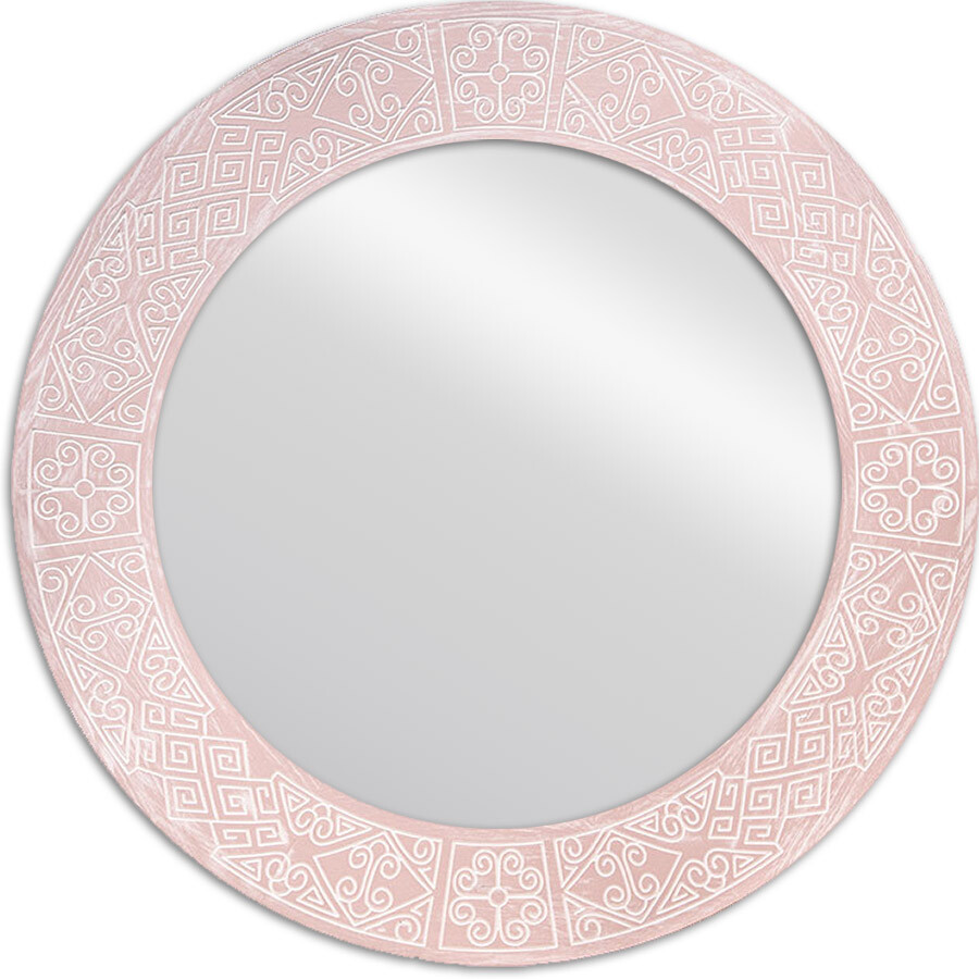 Круглое зеркало в раме 82х82 см розовое Papua