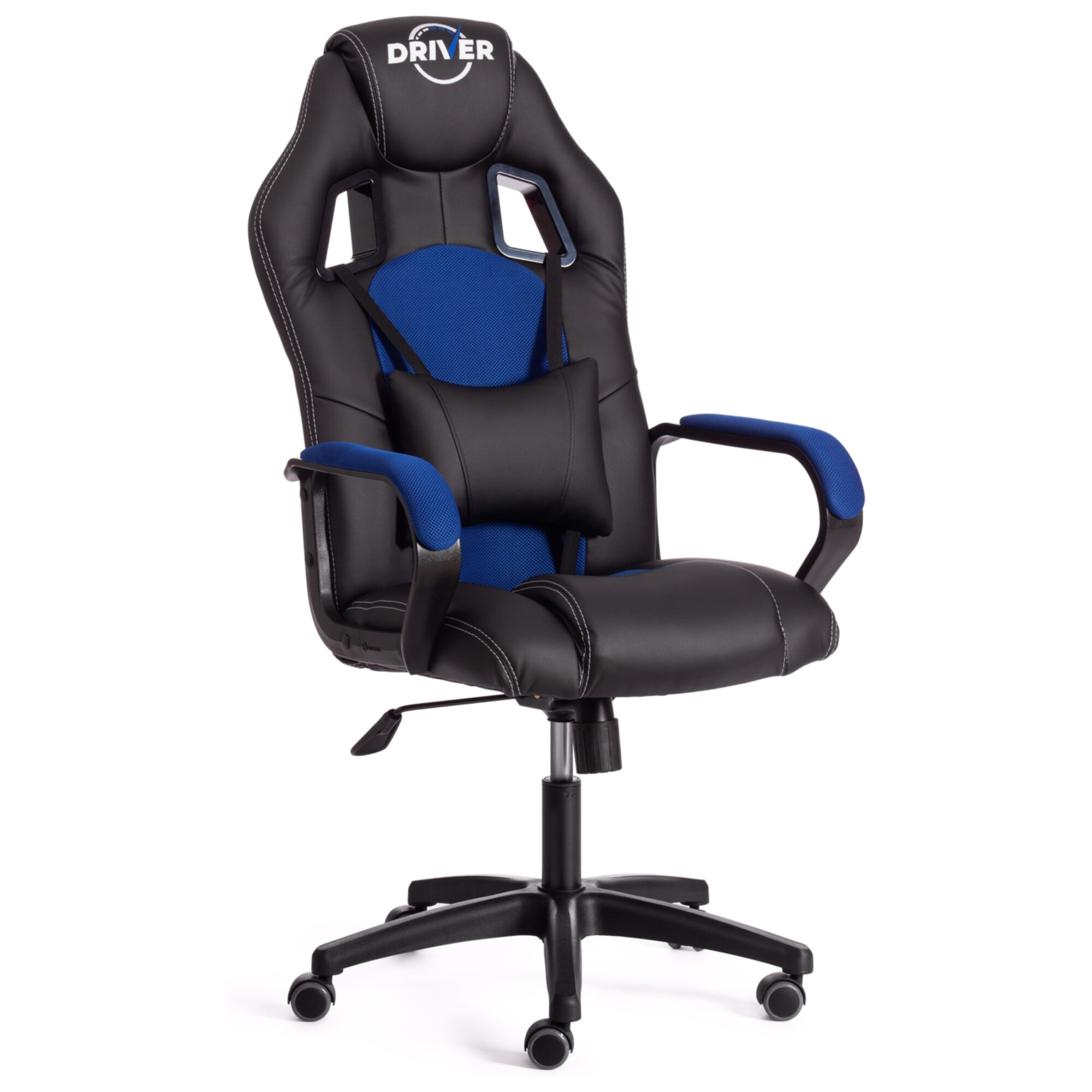 Кресло компьютерное кожаное черное, синее Driver