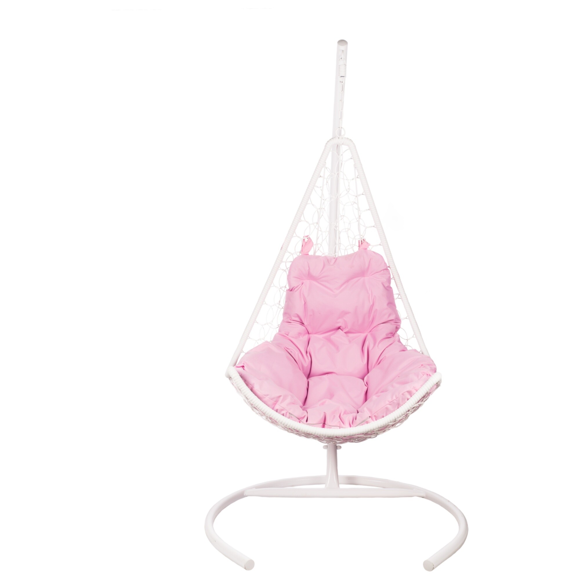 Кресло подвесное плетеное с розовой подушкой белое Wind White