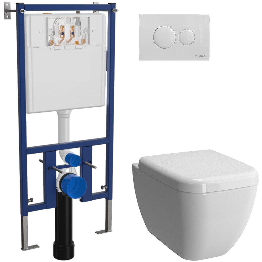 Унитаз белый VitrA Shift 7742B003-0075 с инсталляцией Diwo и белой кнопкой 7310