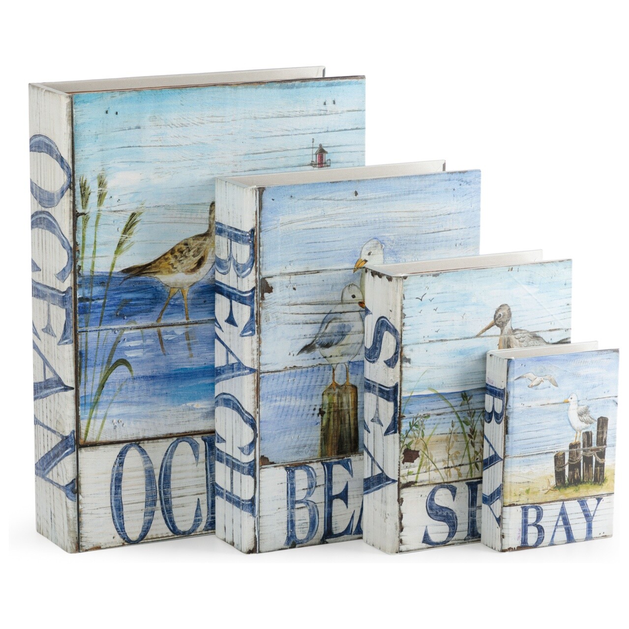 Шкатулки-книги, набор 4 штуки с океаном голубые Glasar