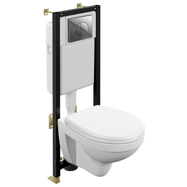 Унитаз белый Cersanit Delfi TPL с инсталляцией Black и кнопкой хром Leon S-SET-DEL-Black-TPL-Cg-w