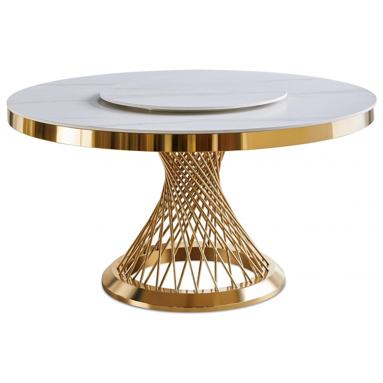 Обеденный стол круглый с керамической столешницей 140 см белый мрамор, золото &quot;Мелоди&quot; DT-018Lcasa