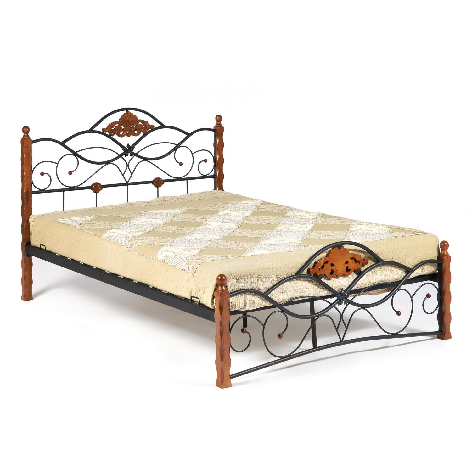 Кровать полутораспальная металлическая 120х200 см коричневая Canzona Wood slat base