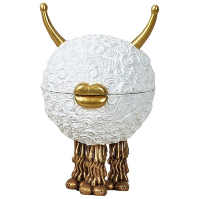 Чаша декоративная керамическая с крышкой белая, золото Sheep