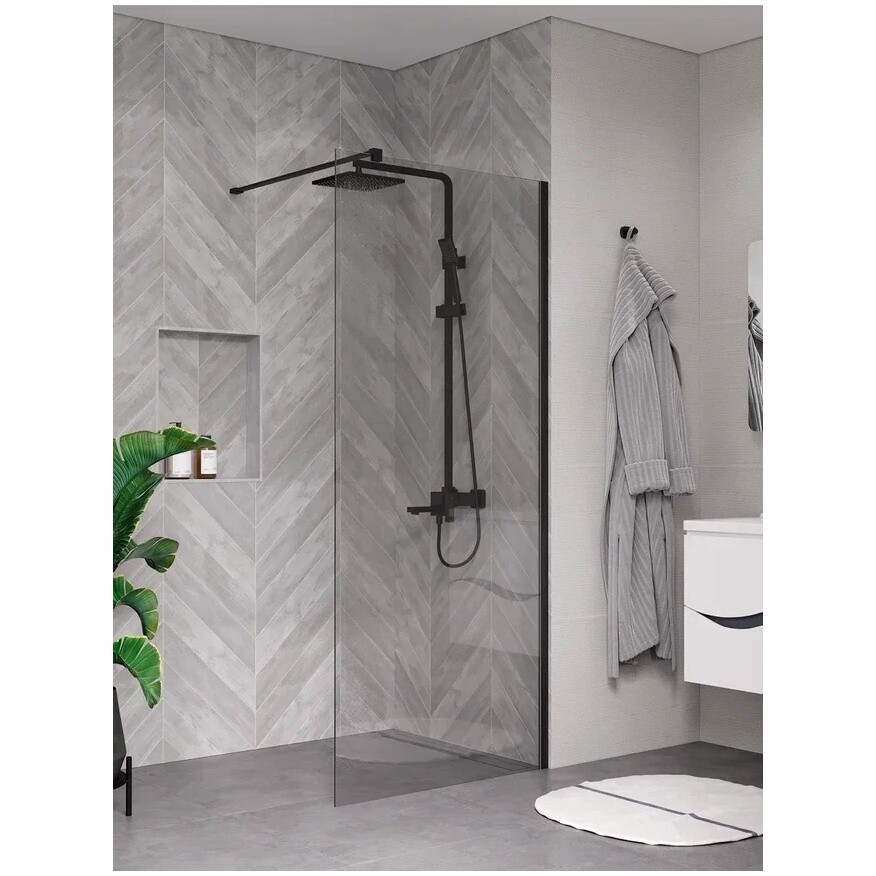 Душевая перегородка 200х90 см прозрачное стекло, черная Reflexion RX20090CBL-14 - изображение 7