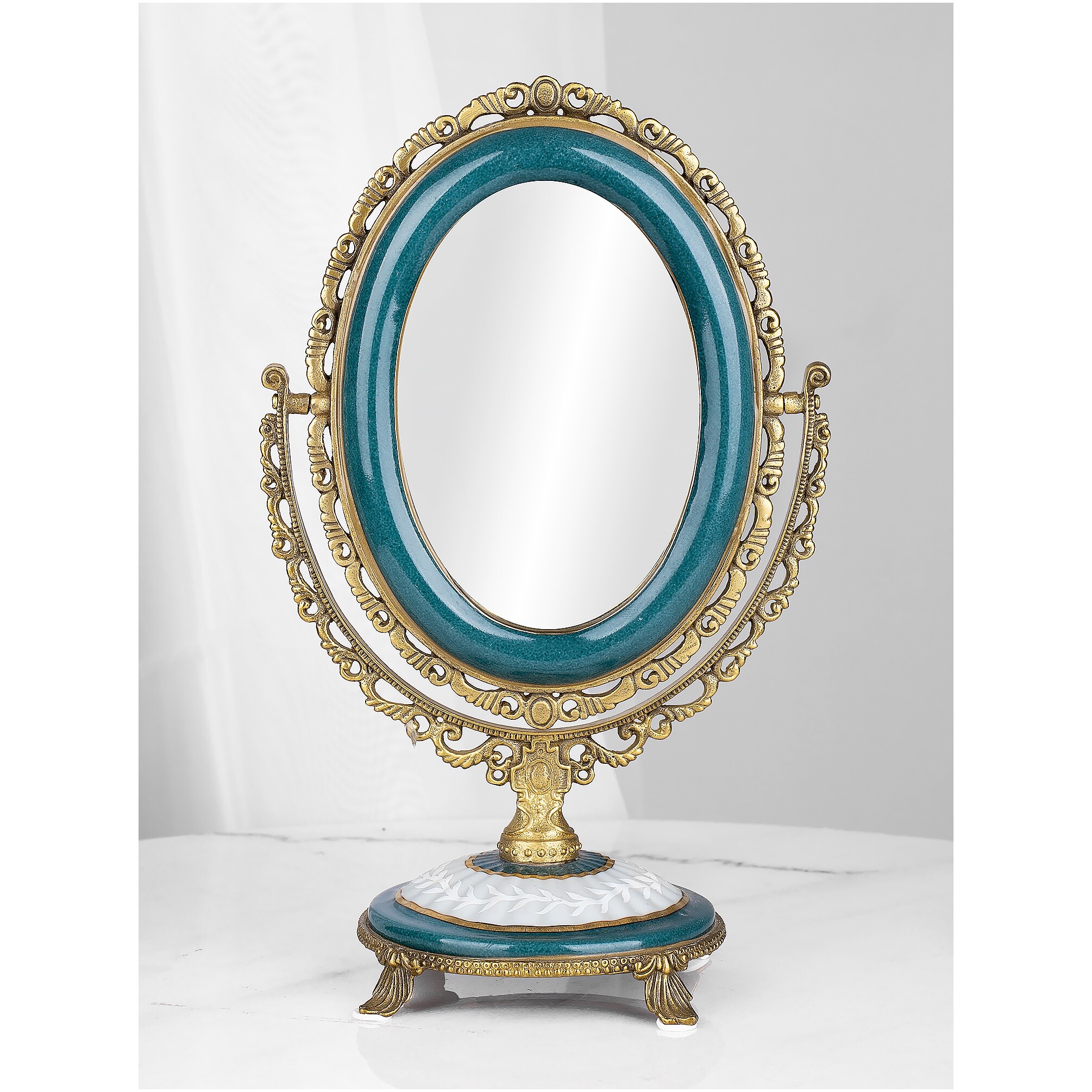 Зеркало настольное фарфоровое синее 13x30см Glasar