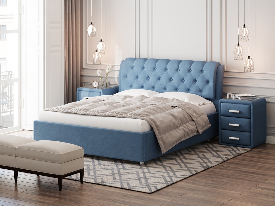 Кровать односпальная 90х200 см голубая Chester