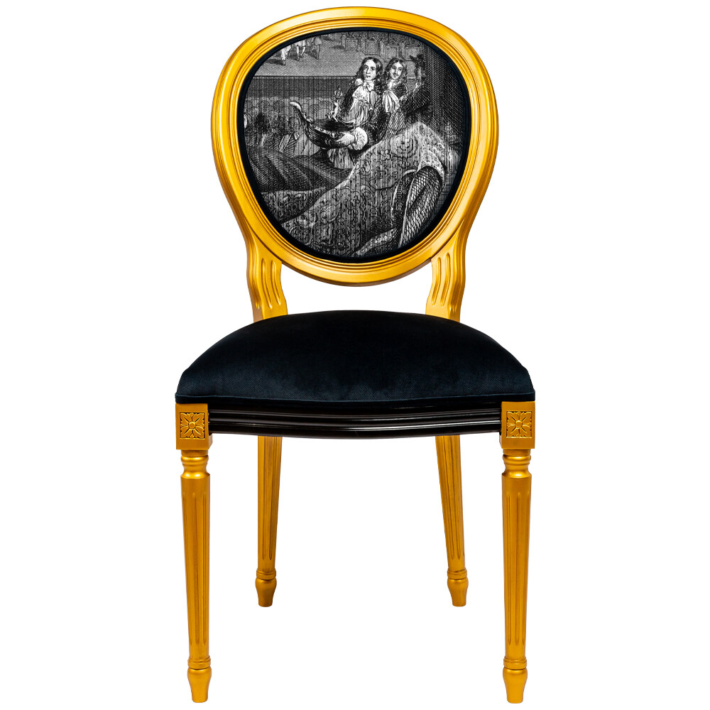 Стул с мягким сиденьем и спинкой черно-золотой «Лувр. Январь, Водолей.» 21102701