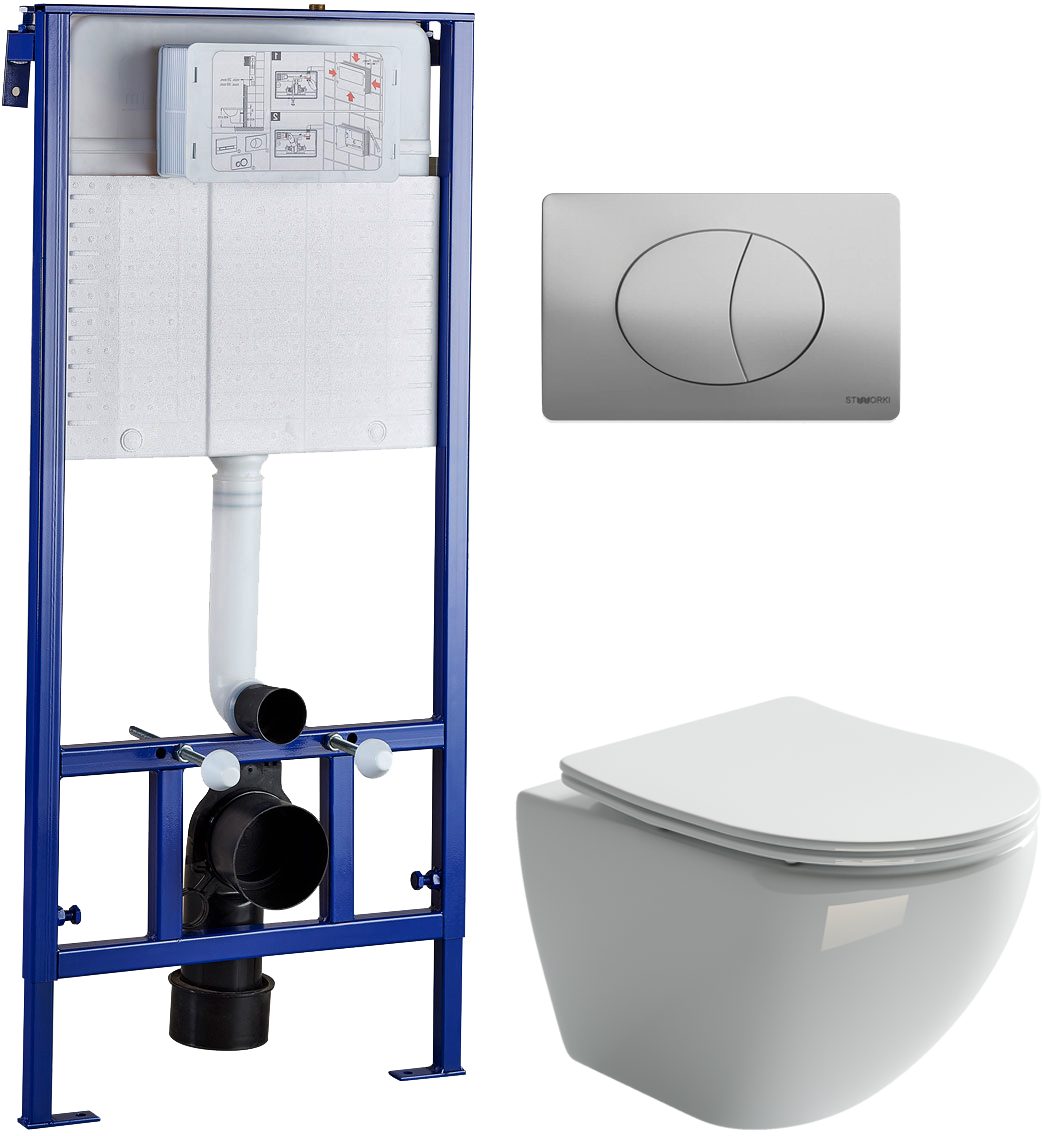 Унитаз белый Ceramicanova Metropol CN4002 с инсталляцией Stworki 510162 с кнопкой хром 230822
