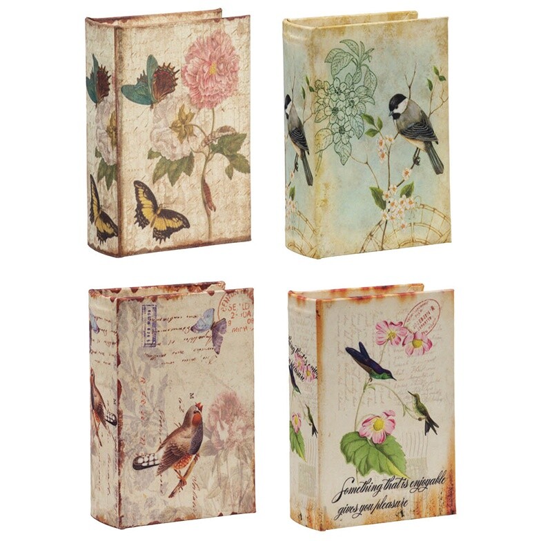 Шкатулки-книги, набор 4 штуки с птицами бежевые Glasar