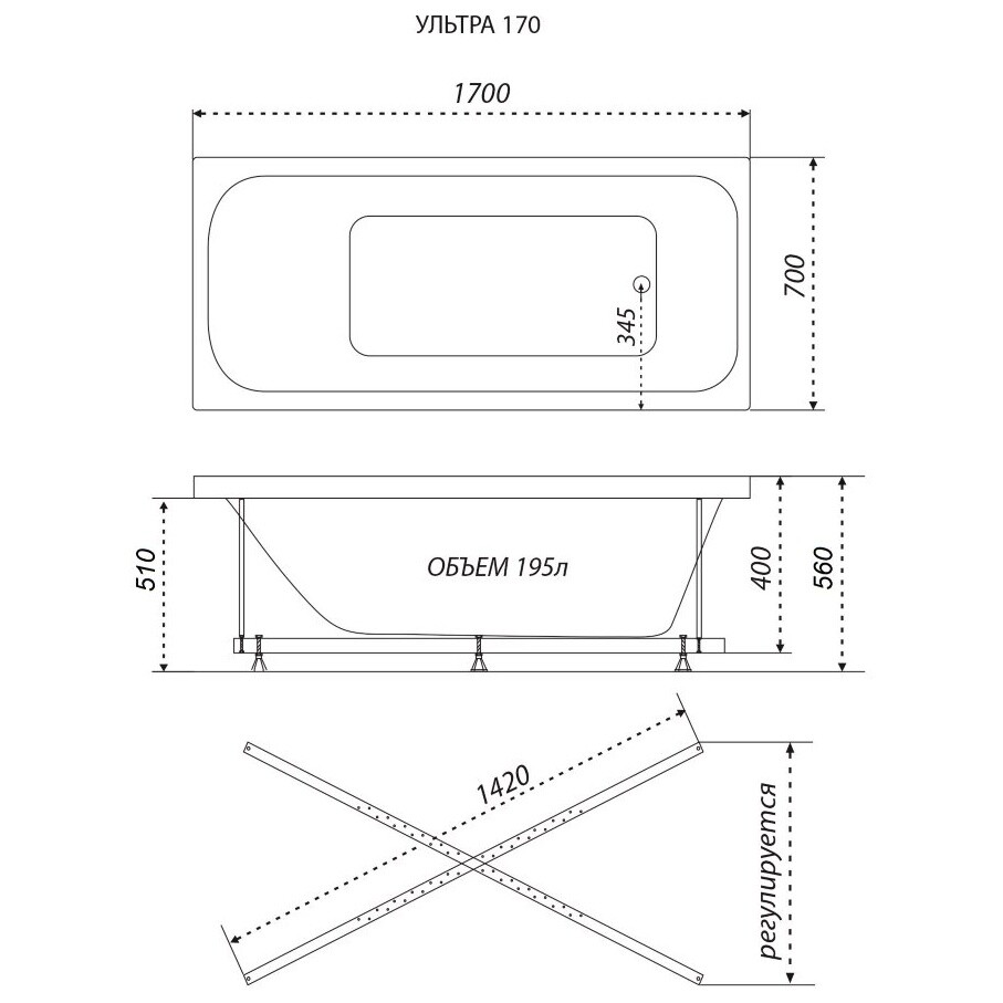 Ванна акриловая 170х70 см белая Triton "Ультра" Щ0000013002 - изображение 8