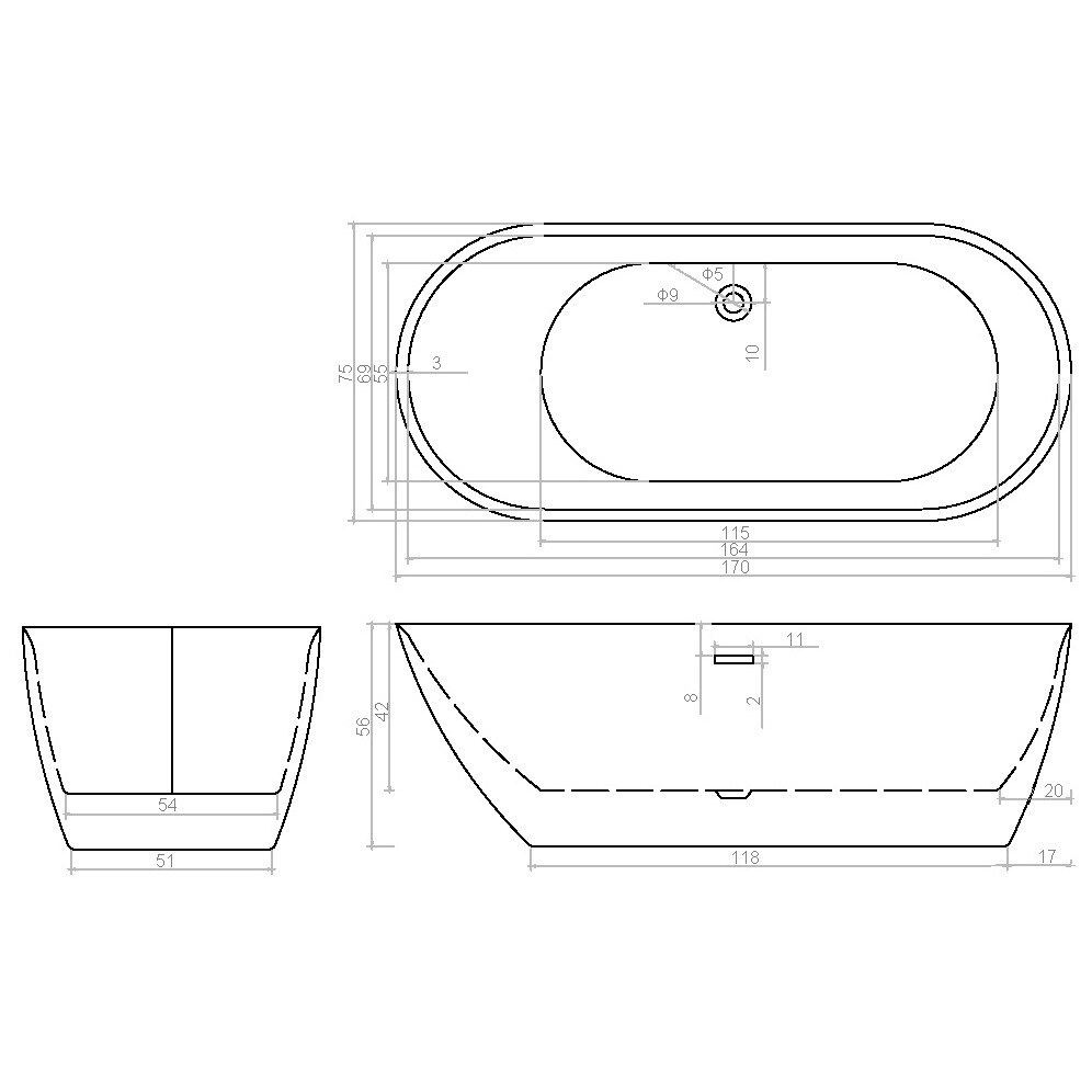 Ванна акриловая отдельностоящая со сливом-переливом черная матовая Cerutti SPA Como MB CT9904 - изображение 4