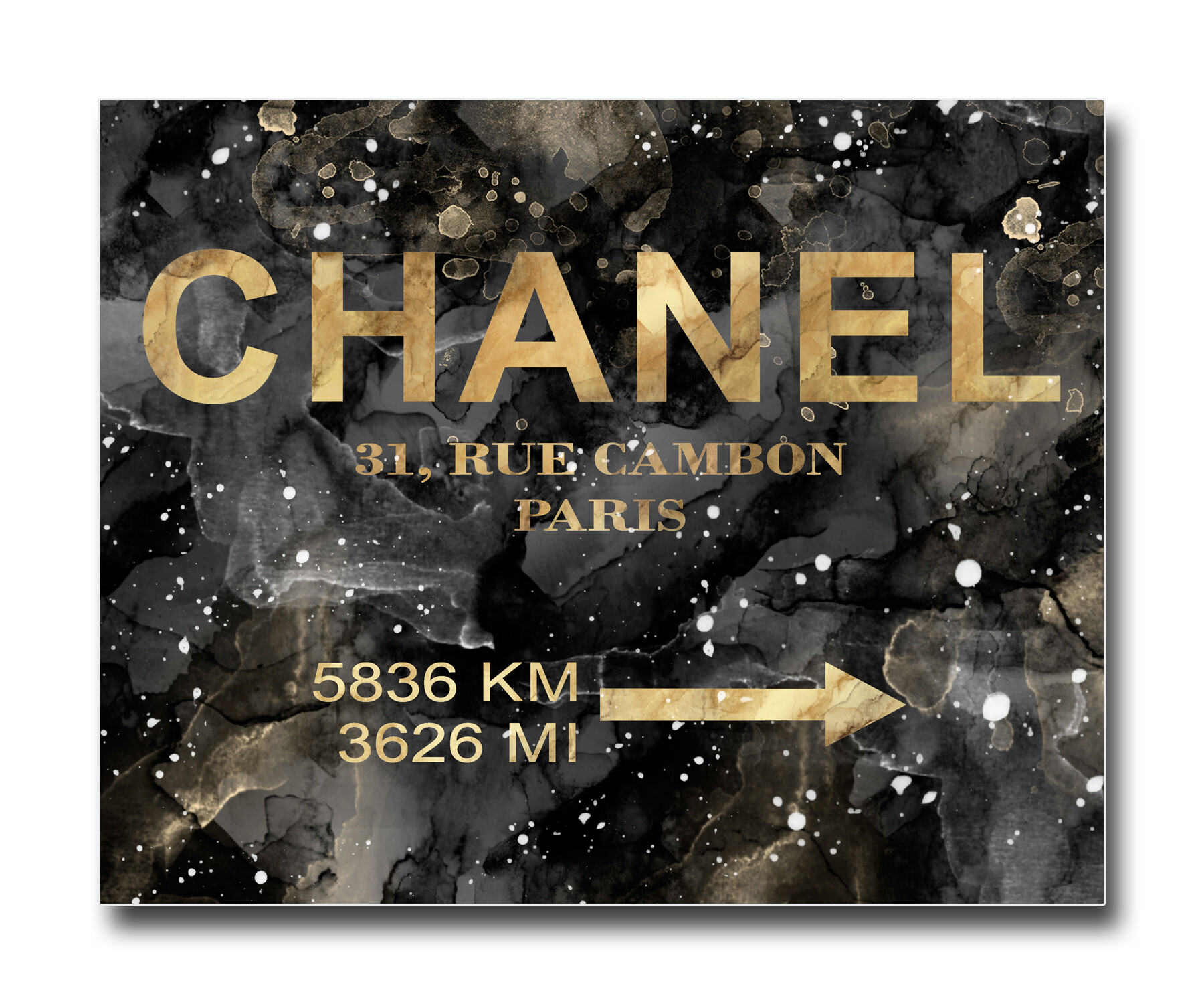 Постер Chanel на чёрном в золотом A4