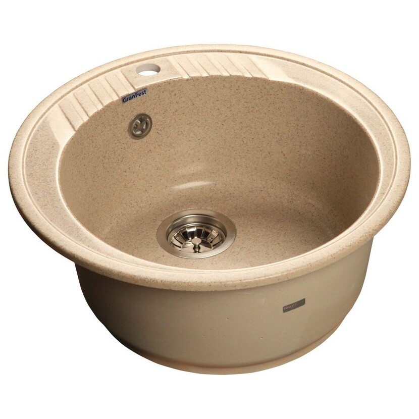 Мойка кухонная кварцевая круглая 52 см песочная Granfest Rondo GF-R-520 песочный
