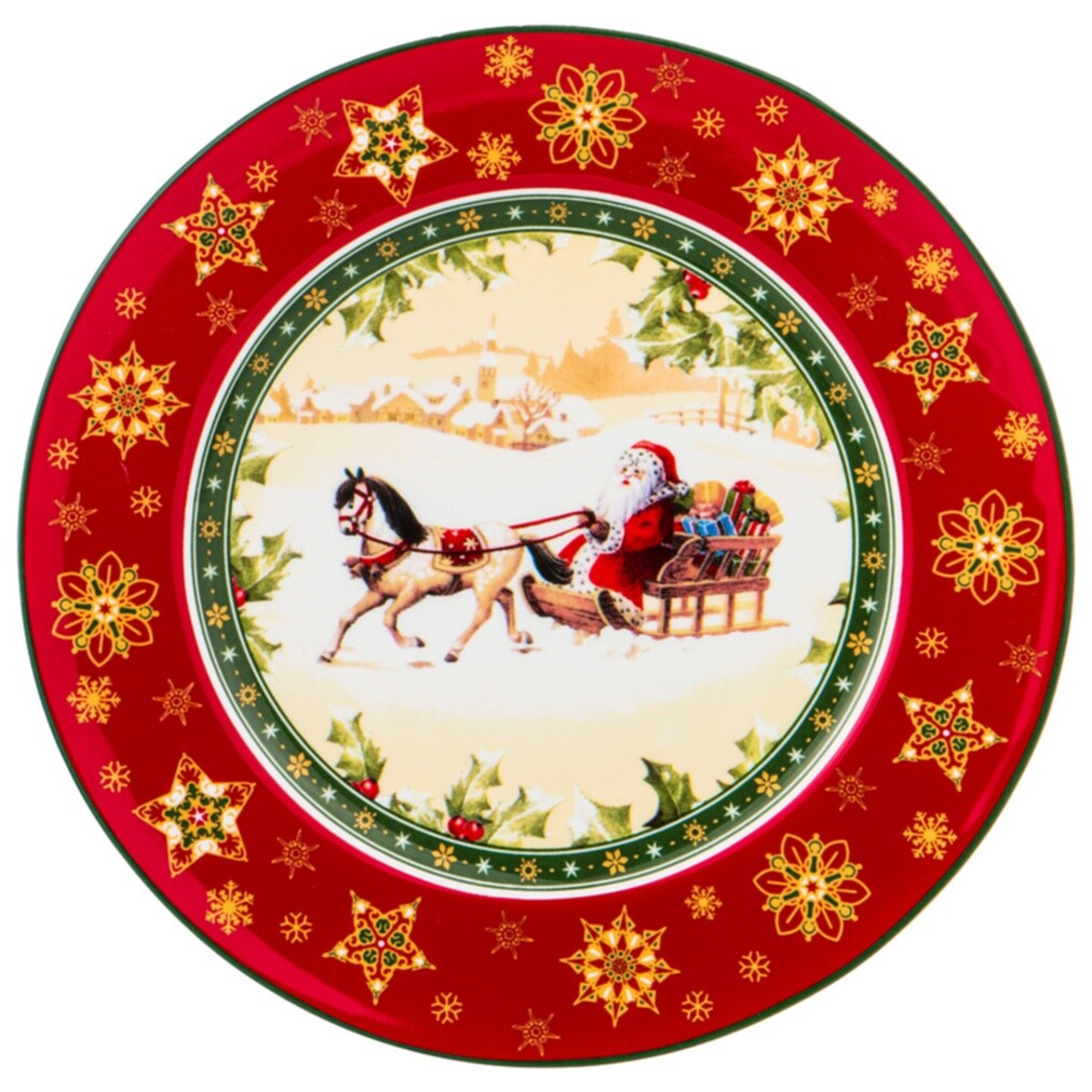 Тарелка фарфоровая в подарочной упаковке 21 см красная Christmas Collection