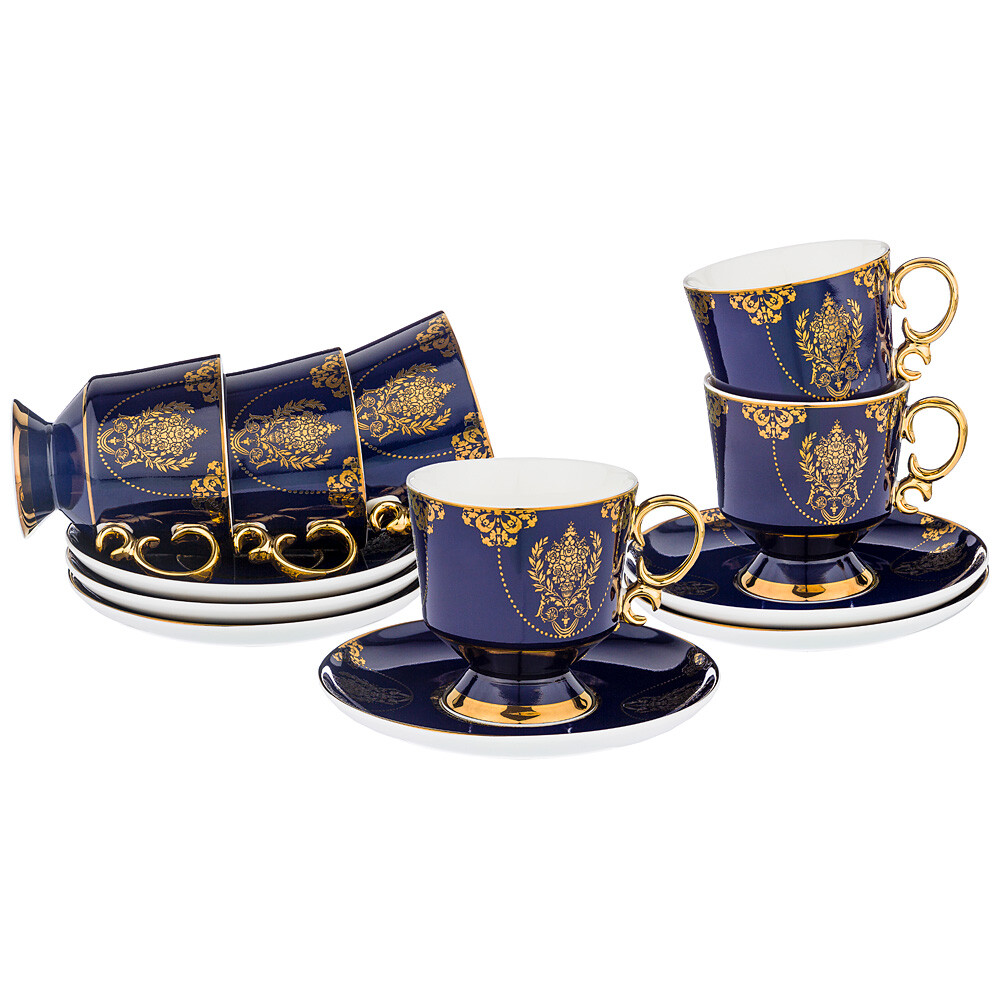 Чашки чайные фарфоровые с блюдцами на 6 персон синие Lefard