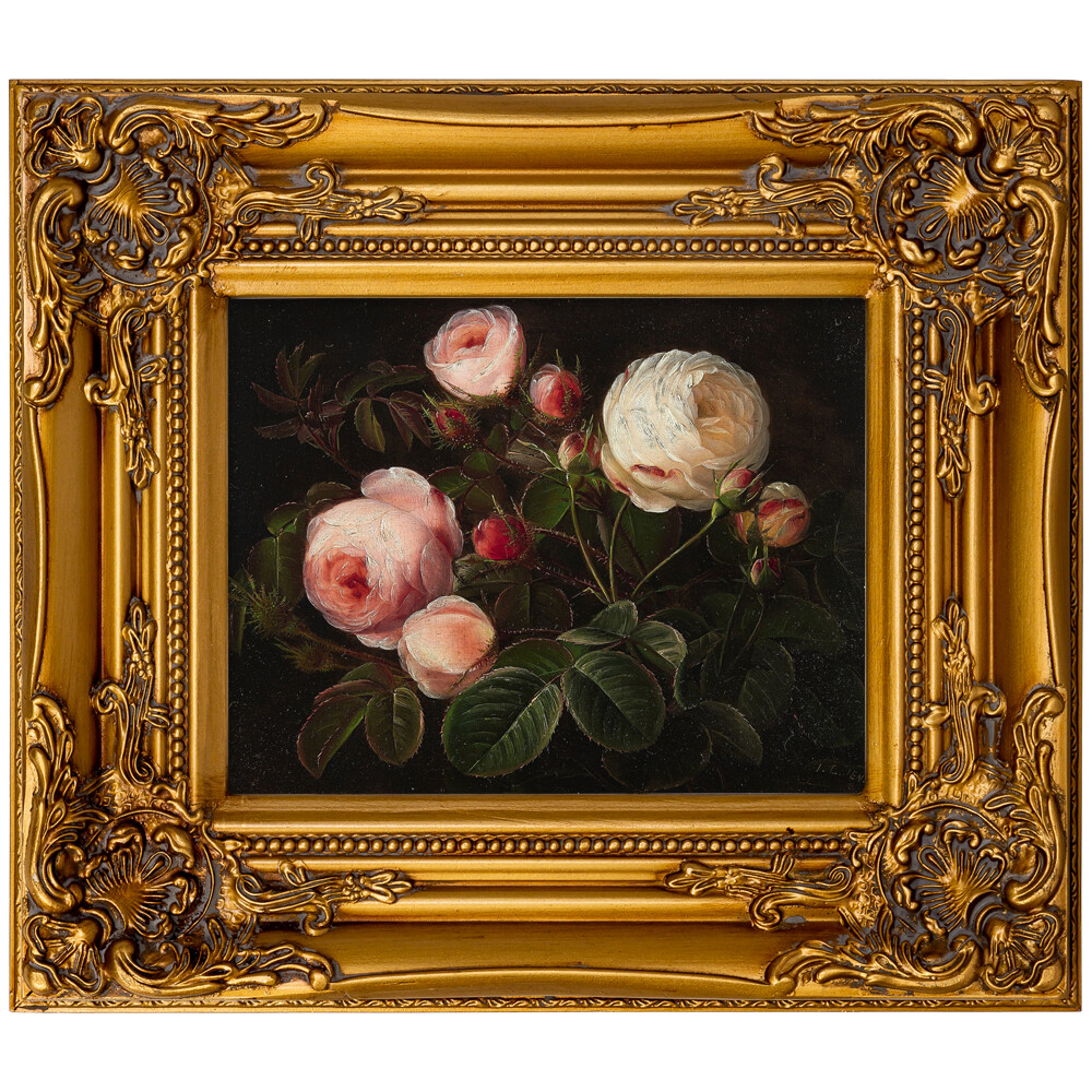 Репродукция картины с золотой раме «Натюрморт с розой»