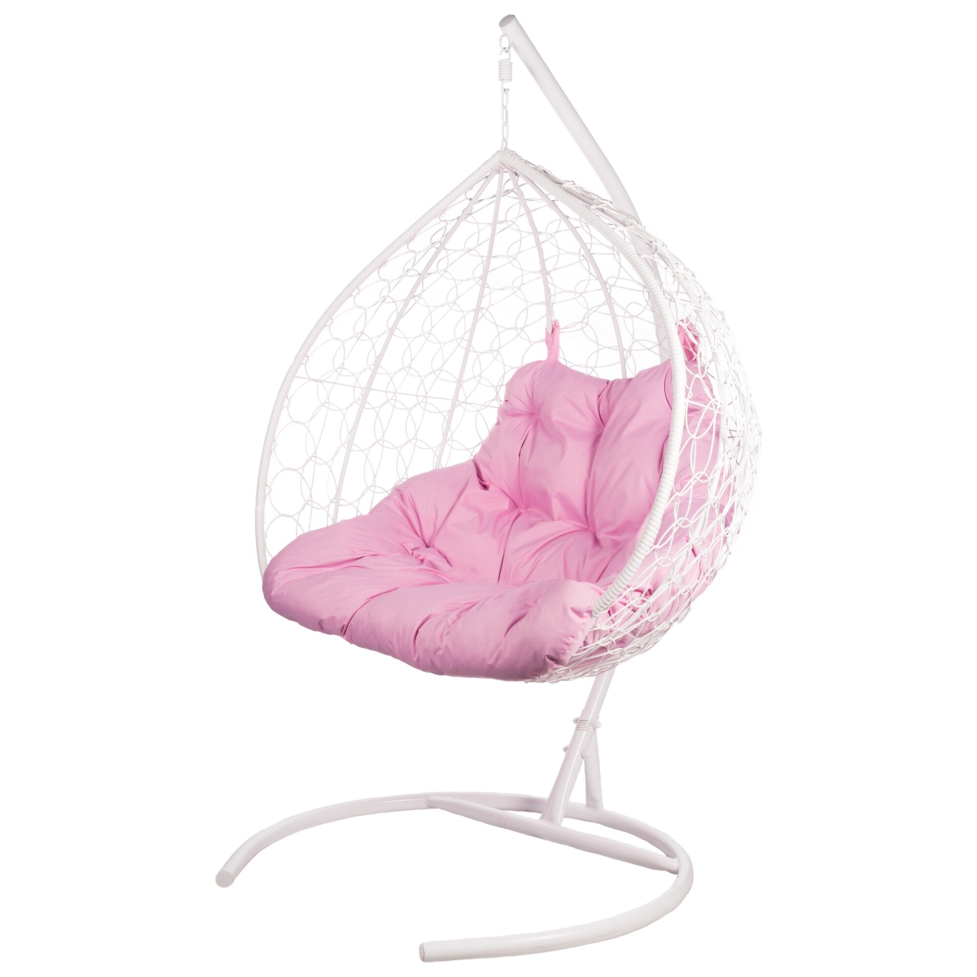 Кресло подвесное двойное плетеное с розовой подушкой белое Gemini promo
