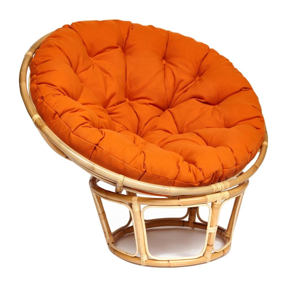Плетеное кресло с подушкой натуральный ротанг, оранжевый Papasan Eco