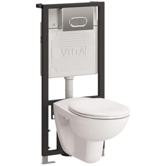 Унитаз подвесной с инсталляцией и кнопкой смыва хром глянцевый Vitra Normus 9773B003-7202