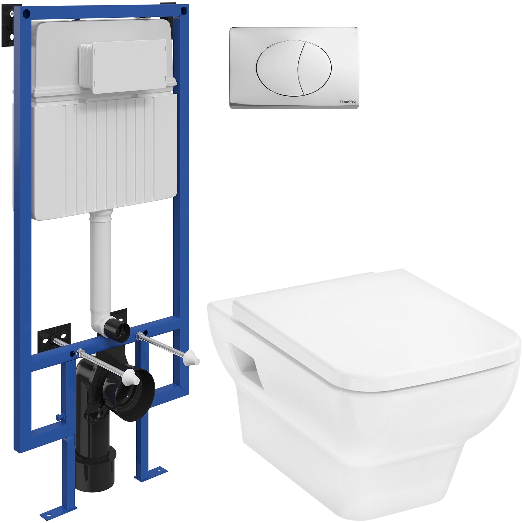 Унитаз подвесной Hansgrohe CreekTide Q с инсталляцией Stworki 510162 и кнопкой 230822