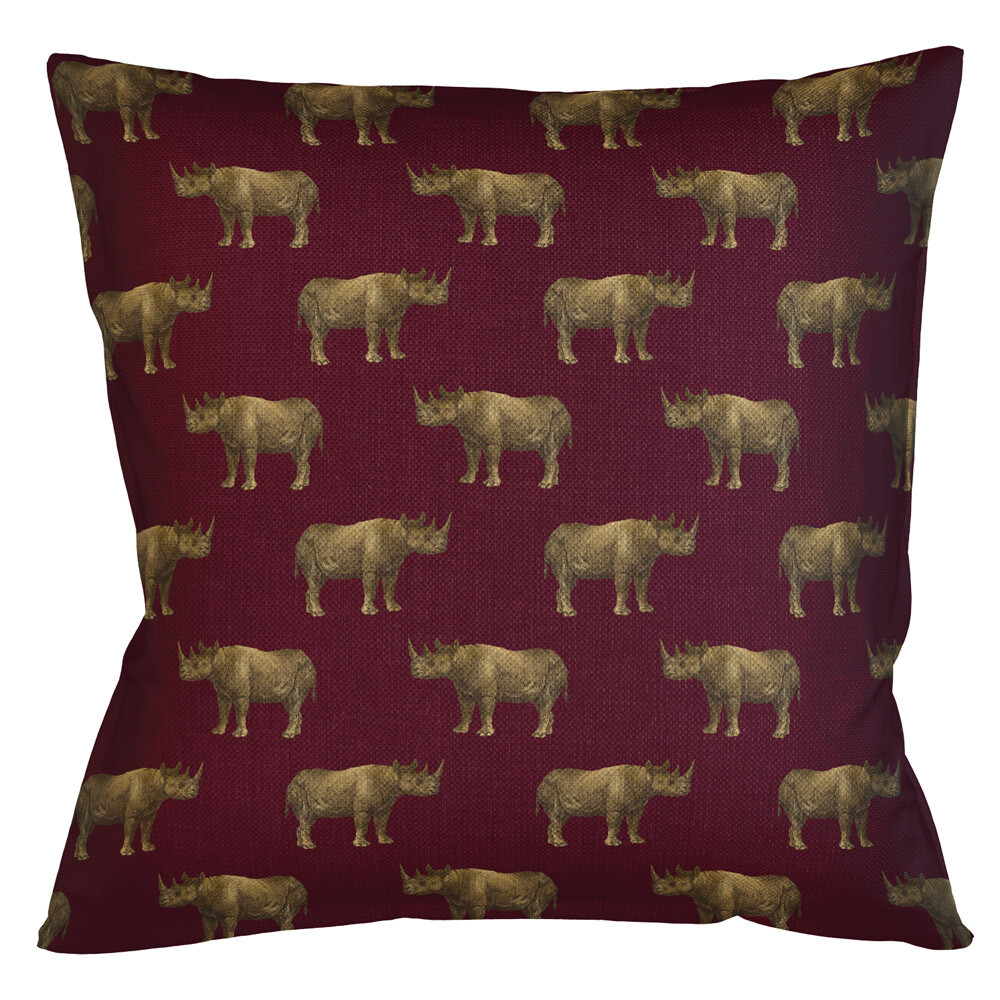 Интерьерная подушка «Группа носорогов в бордовом»