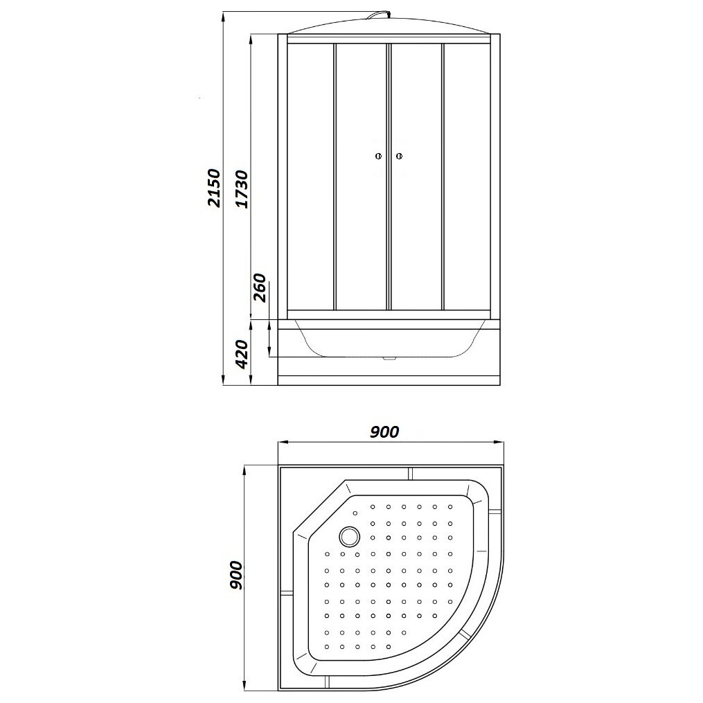 Душевая кабина четверть круга с высоким поддоном 90х90 см белая Parly EF921 - изображение 4