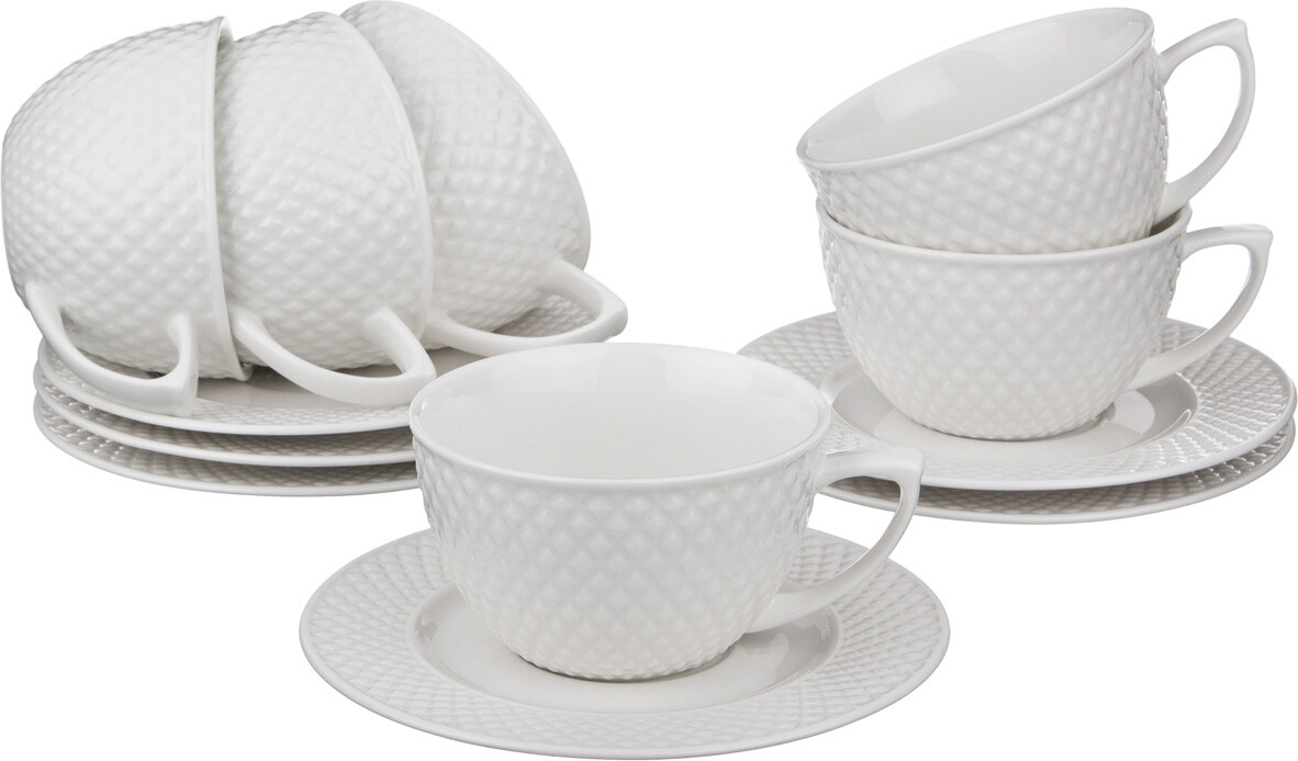 Чашки чайные фарфоровые на 6 персон белые &quot;Диаманд&quot;
